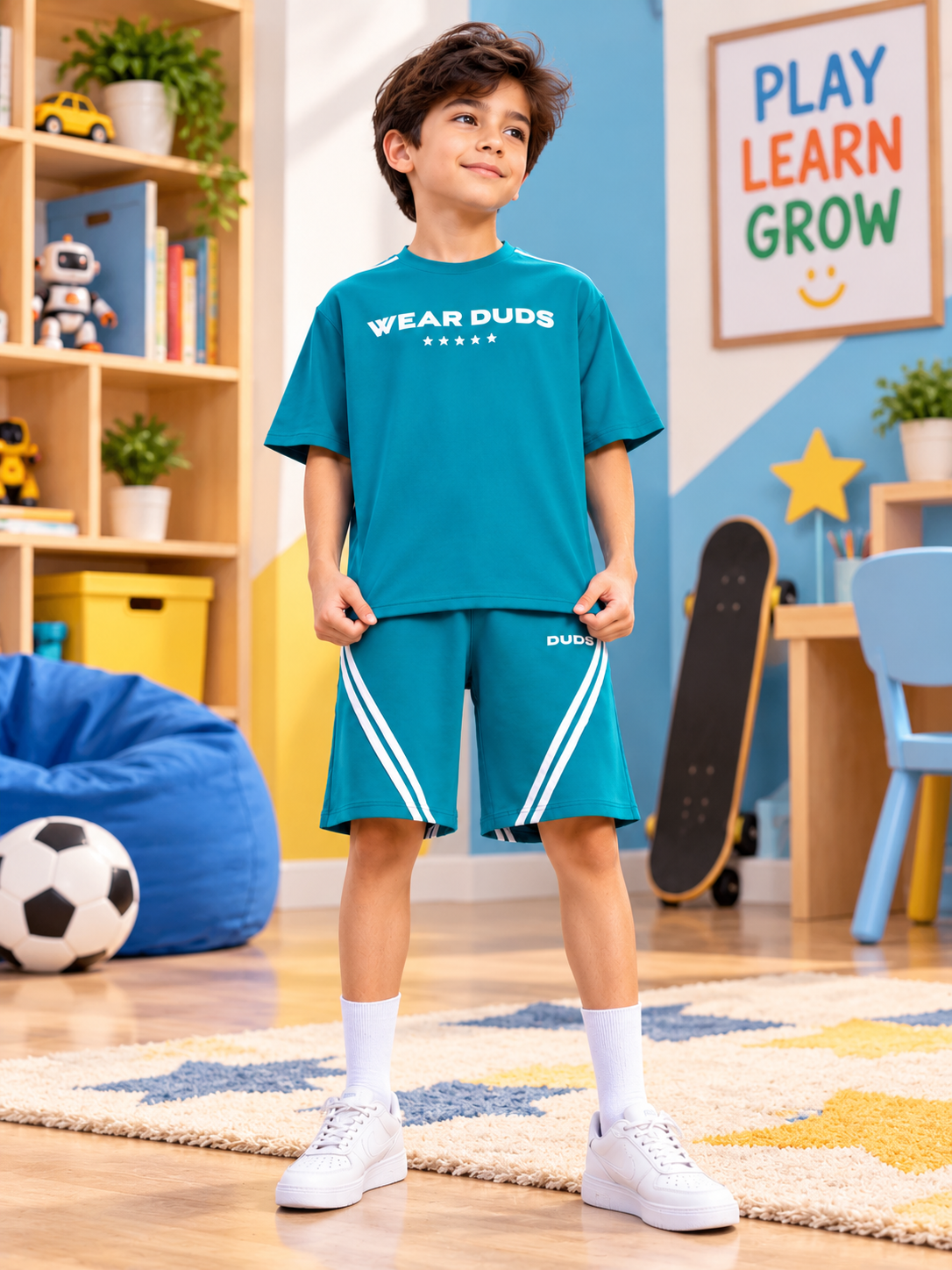 STAR JUMPER OVER-SIZED CO-ORD FOR BOYS GIRLS TEAL styled for kids' playful comfort and everyday fashion