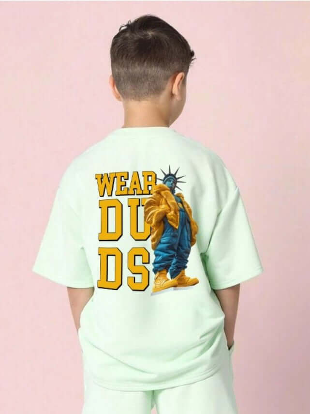 STATUE OF LIBERTY T-SHIRT FOR BOYS GIRLS MINT GREEN with artistic design on back