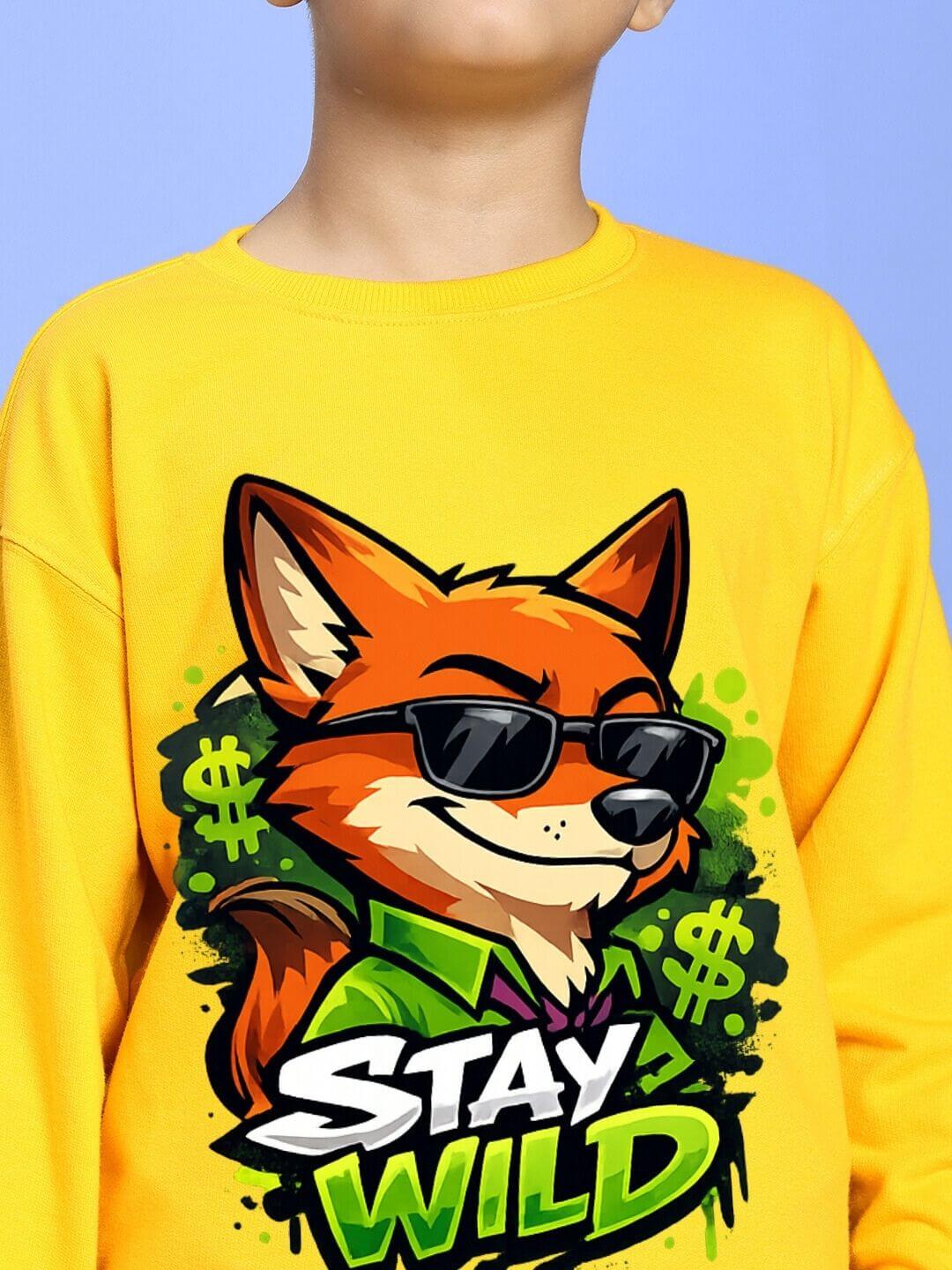 STAY WILD SWEATSHIRT FOR BOYS AND GIRLS YELLOW - KIDS SWEATSHIRT