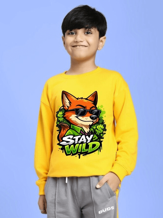 STAY WILD SWEATSHIRT FOR BOYS AND GIRLS YELLOW - KIDS SWEATSHIRT