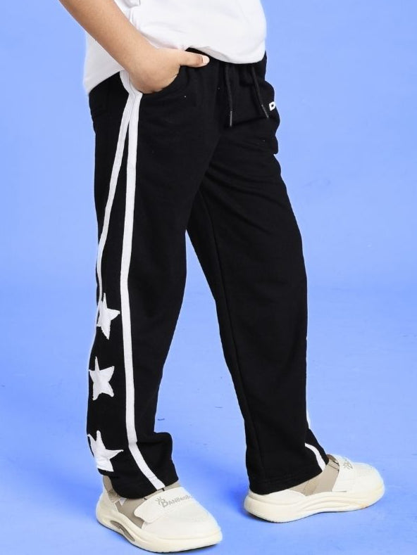 STELLAR RELAXEDFIT JOGGER FOR BOYS AND GIRLS BLACK, comfortable kids joggers with star design, suitable for casual wear.