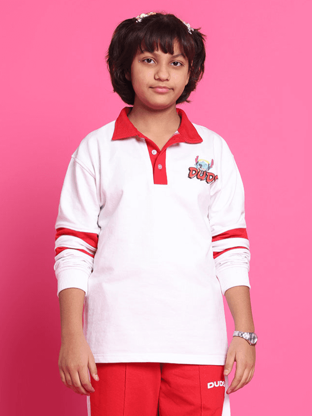 STITCH OVERSIZED SWEATSHIRT FOR BOYS GIRLS WHITE RED - KIDS SWEATSHIRT