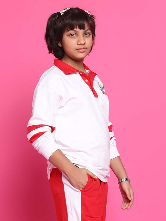 STITCH OVERSIZED SWEATSHIRT FOR BOYS GIRLS WHITE RED, unisex cozy outfit with playful style, perfect for kids' daily wear.