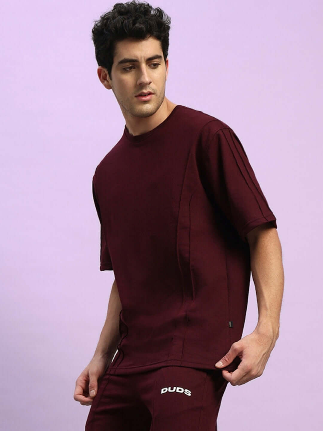 SUPERIOR OVER SIZED T-SHIRT MAROON made of premium heavy gauge fabric, shown on model.