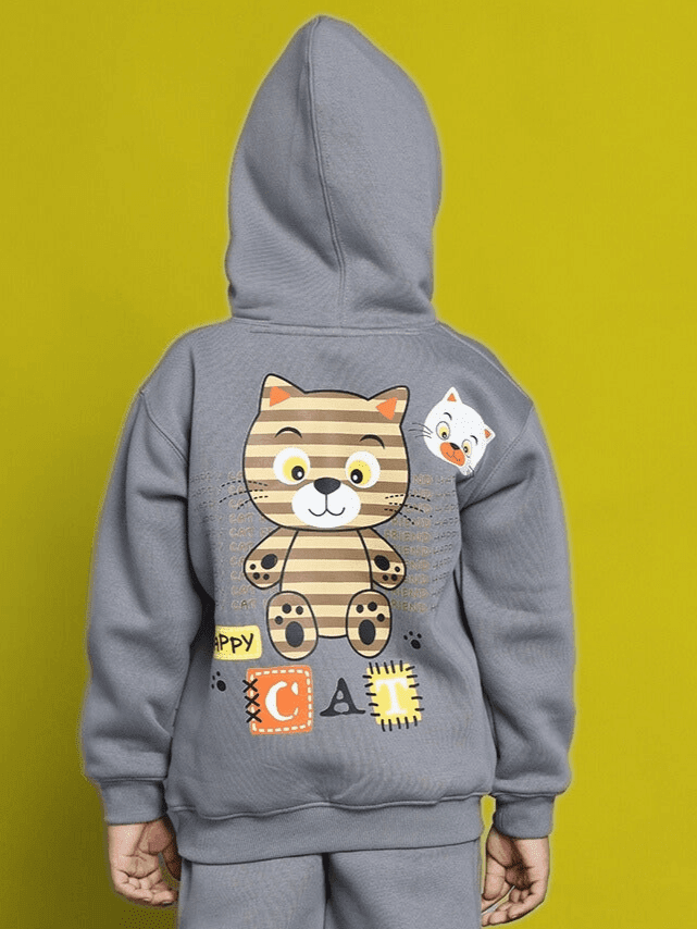 TABBY OVERSIZED FLEECE HOODIE FOR BOYS GIRLS GREY - KIDS HOODIE