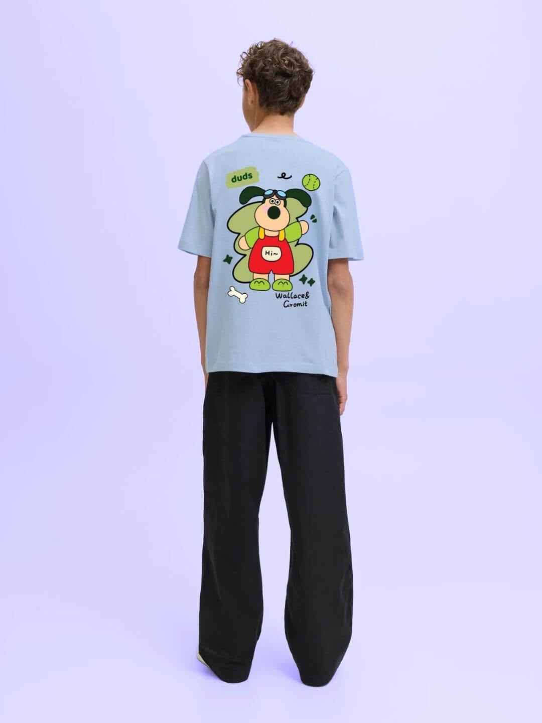 Child wearing TADDY PUPPY T-SHIRT FOR BOYS AND GIRLS SKY BLUE with a playful puppy design, perfect for school or casual outings.