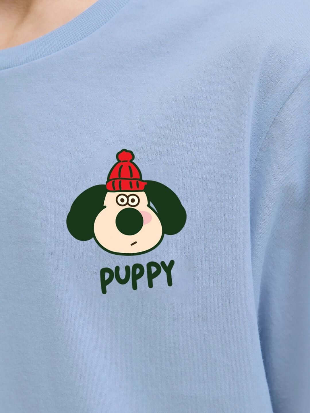 TADDY PUPPY T-SHIRT FOR BOYS AND GIRLS SKY BLUE with cute puppy graphic.