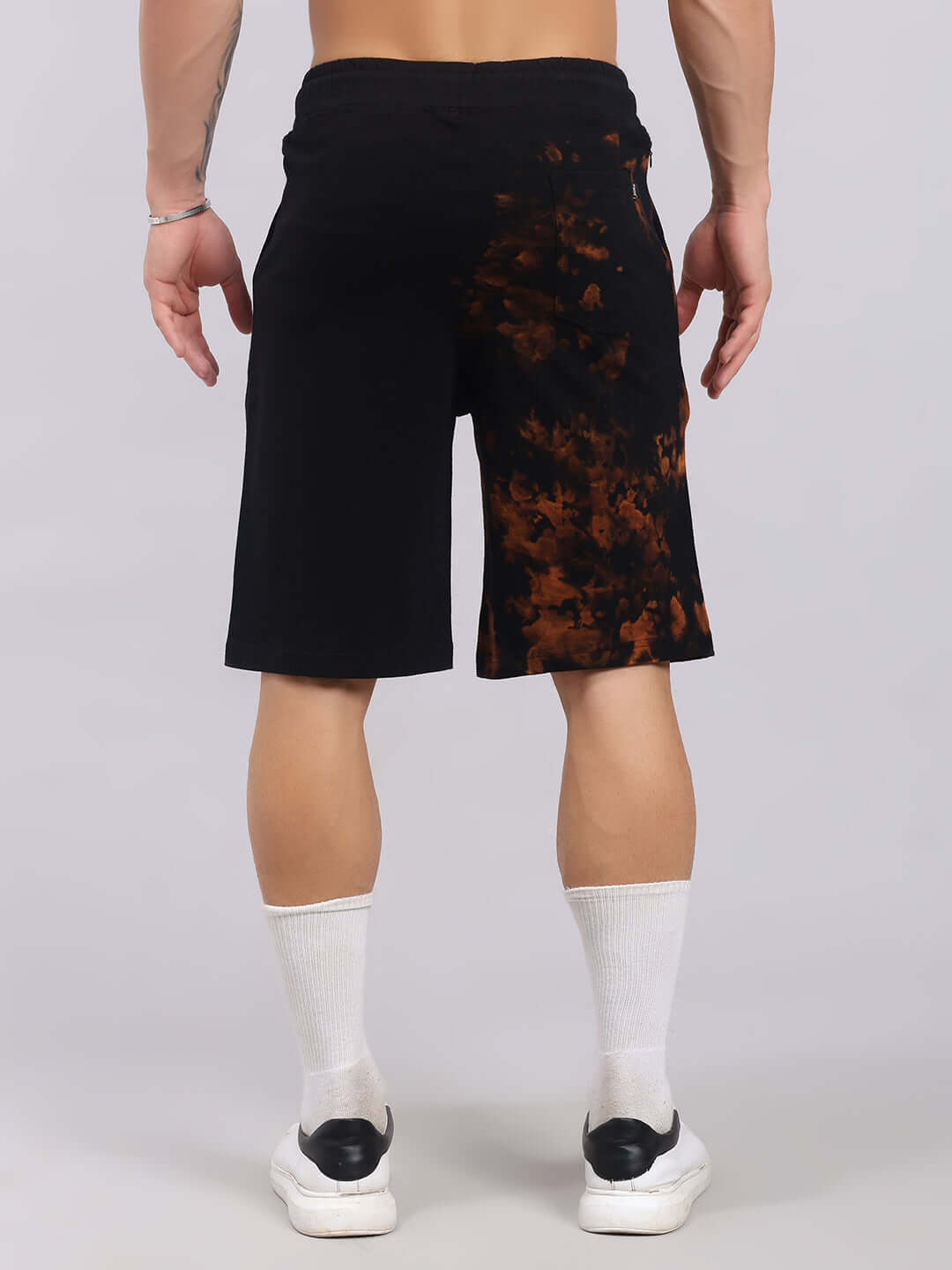 Back view of black Trickster Tie-Dye Co-Ord shorts made from premium cotton, featuring unique tie-dye pattern, ideal for casual wear.
