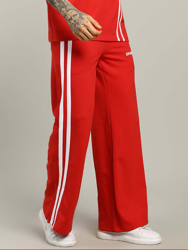UNITED STRIPE JOGGERS MEN - RED with white stripes, bold streetwear joggers perfect for workouts and casual wear.