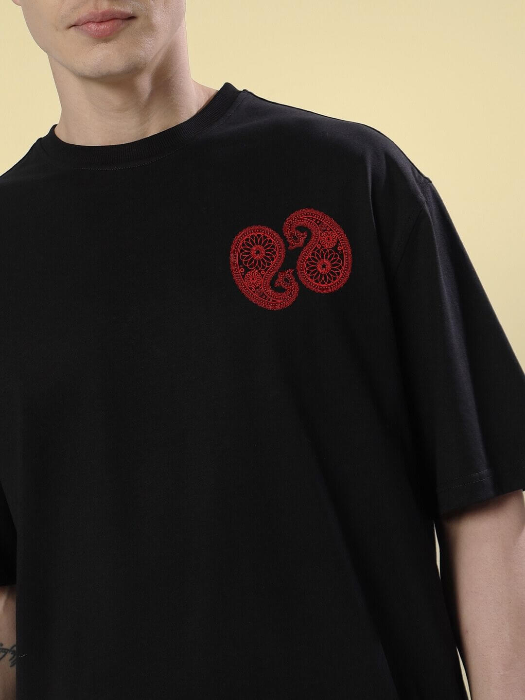 URBAN CULTURE PRINTED OVERSIZED T-SHIRT BLACK with red graphic.