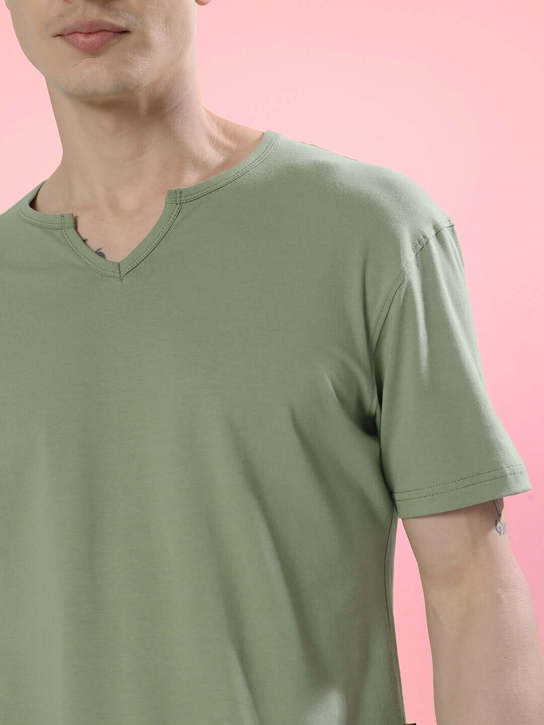 Viking Regular Fit Sage Green T-Shirt made of premium 100% cotton fabric, ideal for casual wear.