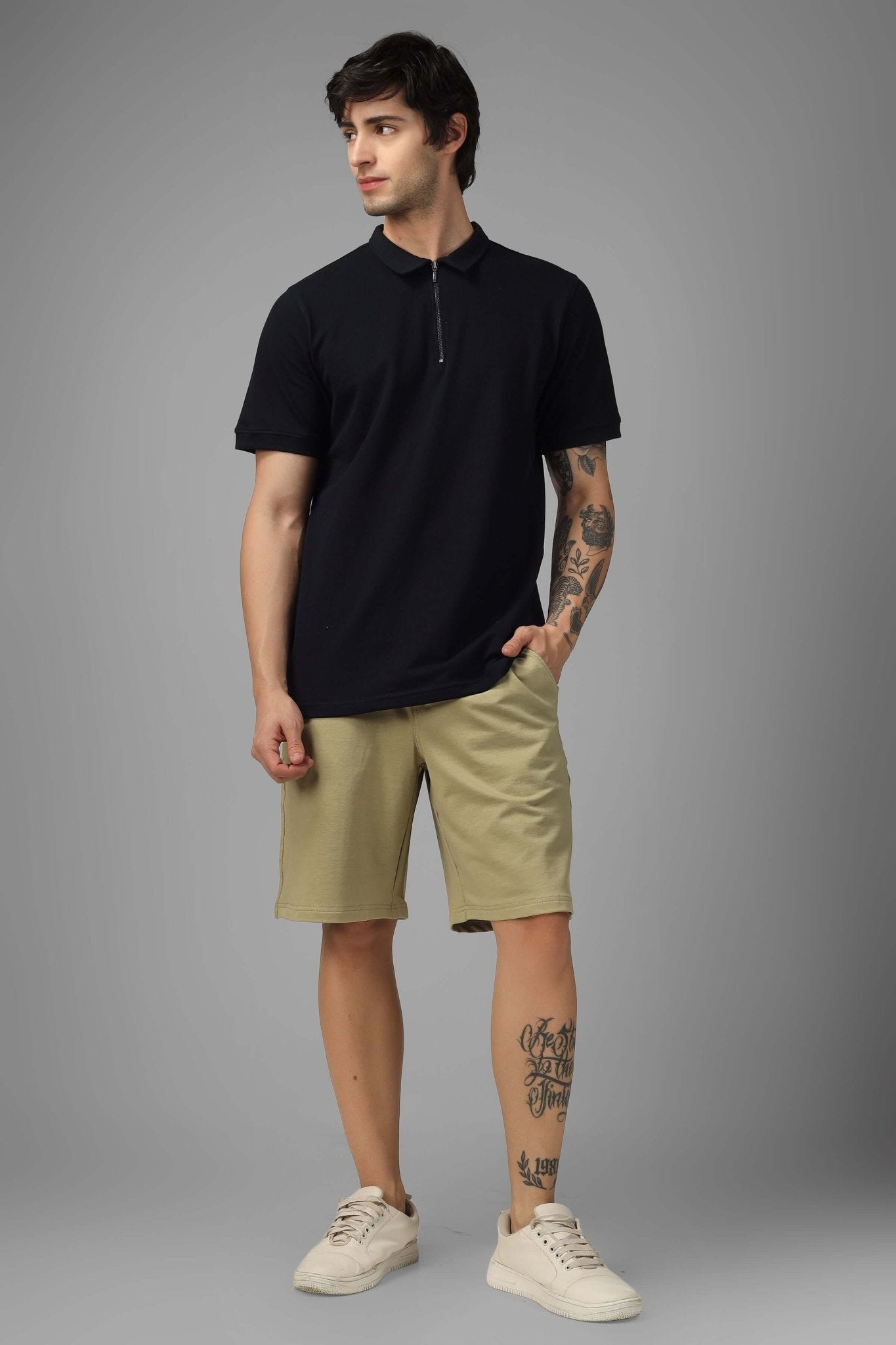VINTAGE REGULAR FIT SHORTS GRAVEL GREEN - SHORTS