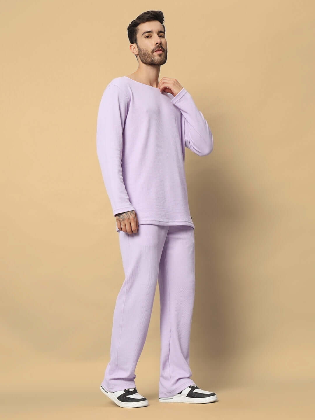 VOGUE Oversized Lilac Co-ord Set, Unisex Relaxed Fit Joggers in Premium Waffle 100% Cotton, Elastic Waistband, Ideal for Casual Wear