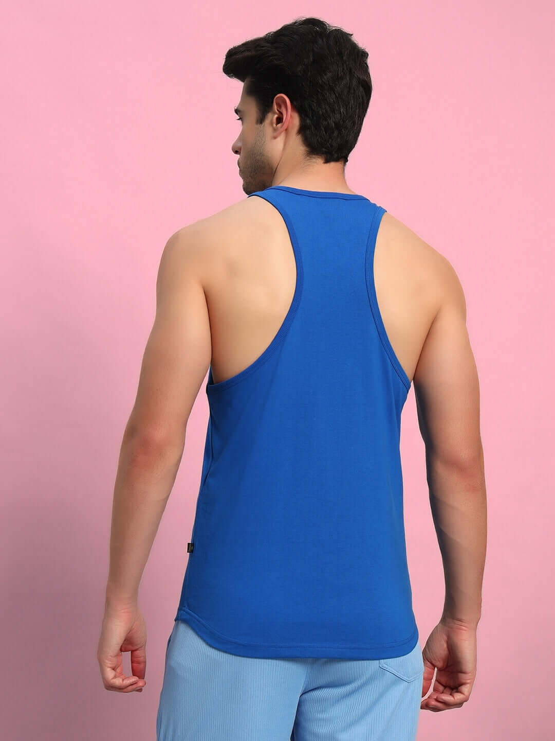 Back view of WAKE UP GYM T-SHIRT ROYAL BLUE showing fit and fabric quality.