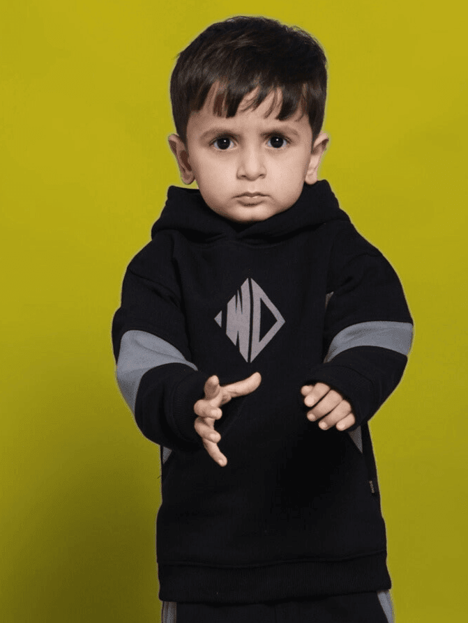 WD GORBCORE FLEECE HOODIE FOR BOYS GIRLS BLACK GREY - KIDS HOODIE