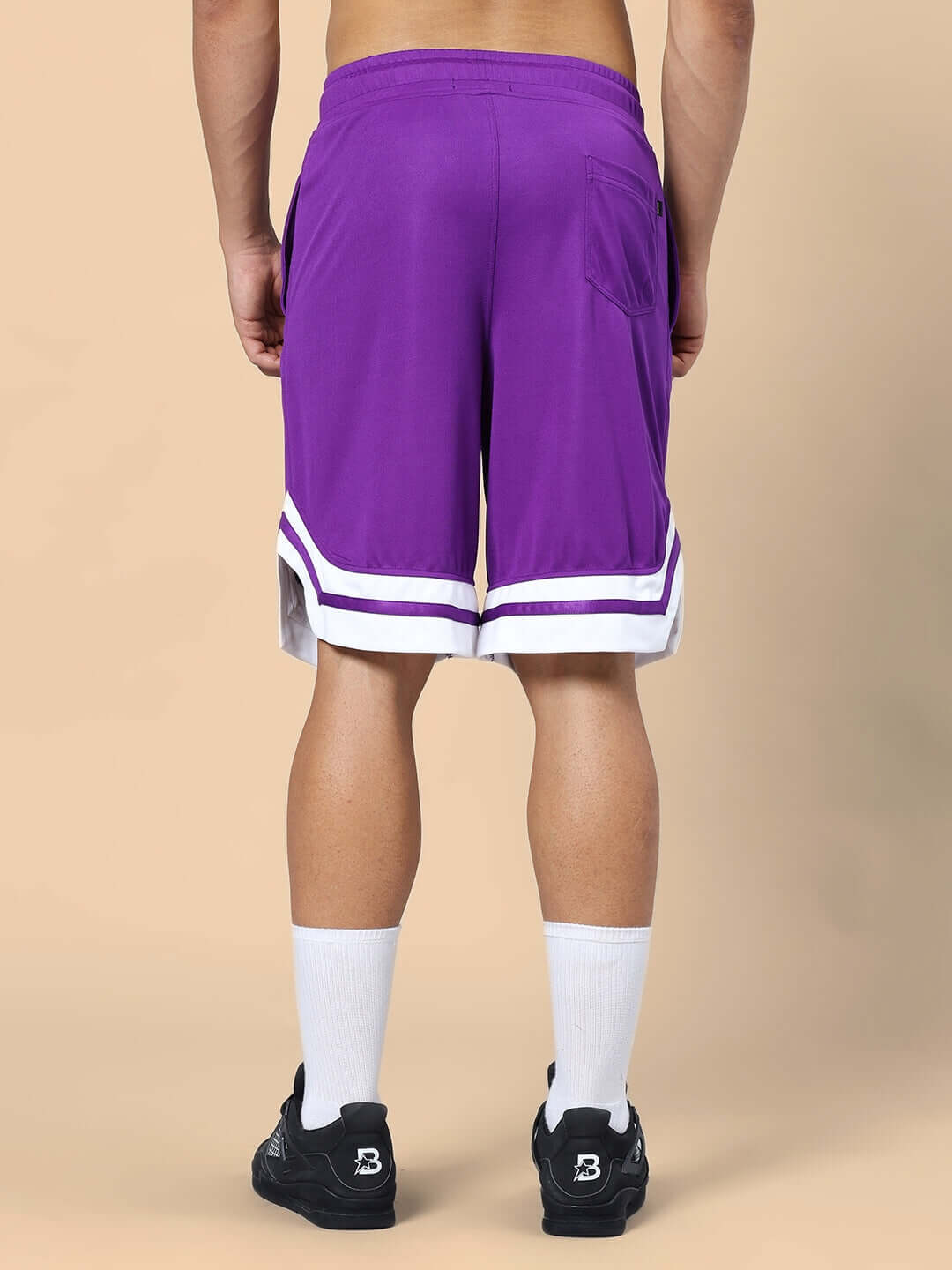 Back view of WD WINGS GYM CO-ORD SET PURPLE shorts, showcasing their stylish design and premium fabric.