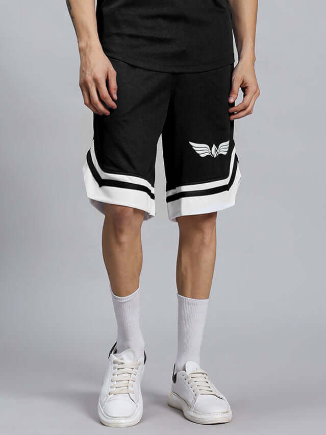 WD WINGS REGULAR FIT SHORTS MEN BLACK showcasing stylish design and comfort for active lifestyles, ideal for workouts or casual wear.