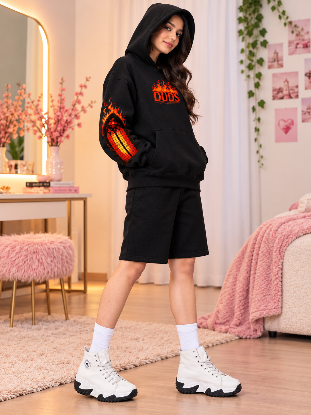 WOMEN FIRE NEVER KILLS THE LIGHT FLEECE CO-ORD BLACK