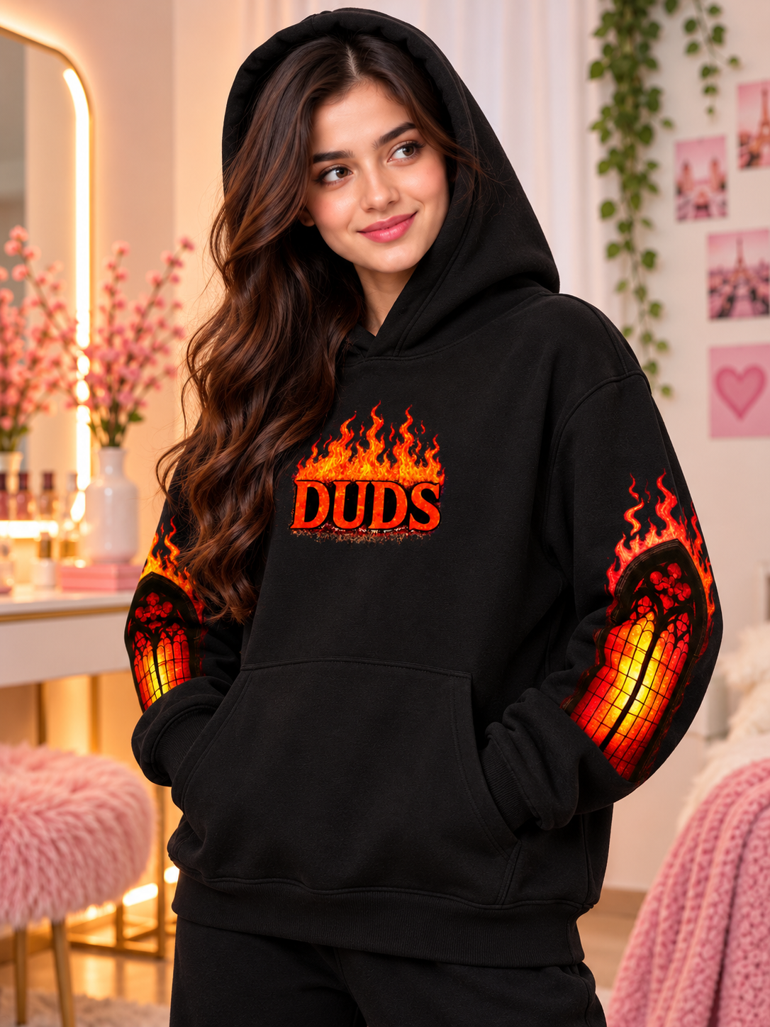 WOMEN FIRE NEVER KILLS THE LIGHT FLEECE CO-ORD BLACK