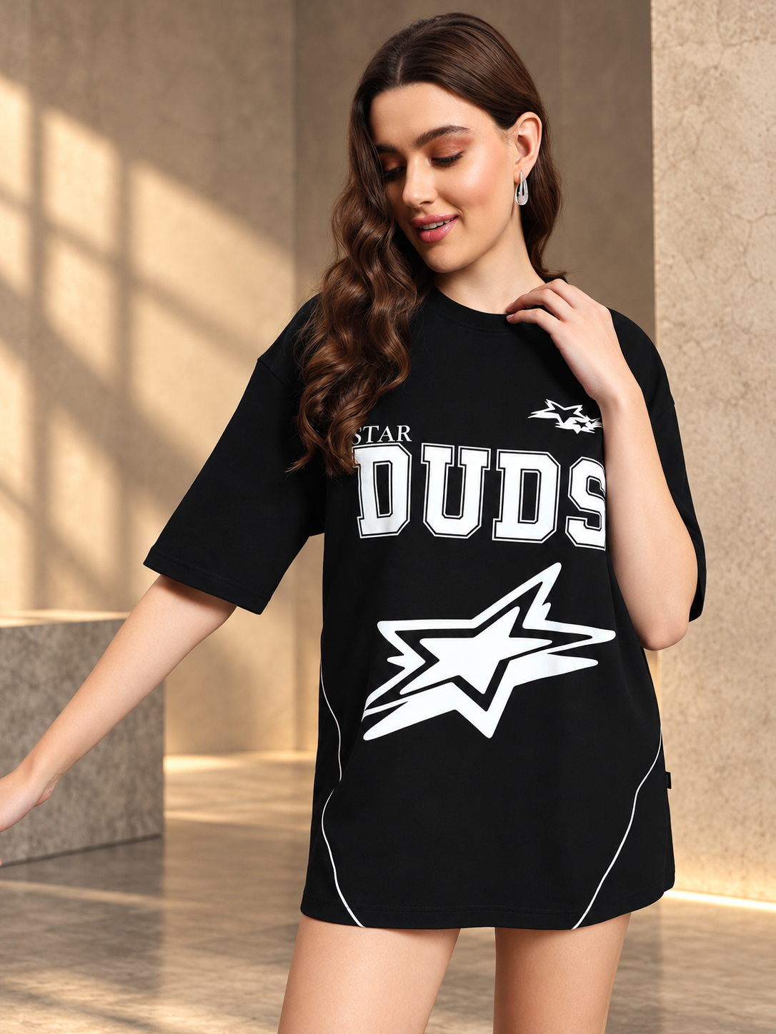 WOMEN GALAXY OVER-SIZED T-SHIRT BLACK