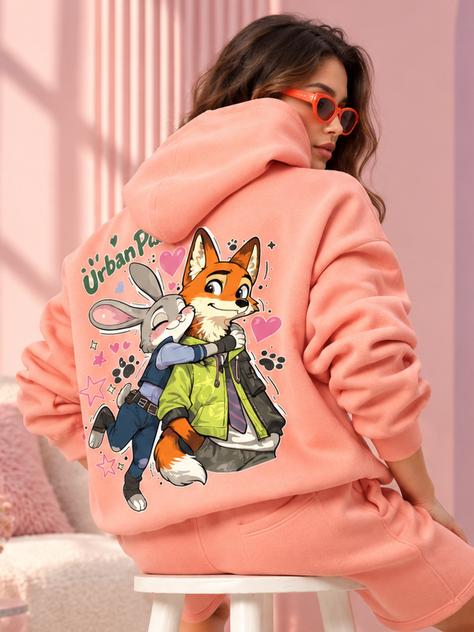 WOMEN JUDY NICK ZOOTOPIA FLEECE HOODIE PEACH