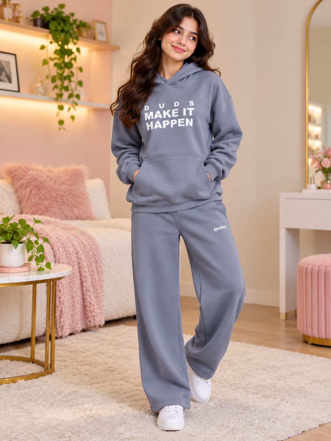 WOMEN MAKE IT HAPPEN COTTON FLEECE JOGGER GREY - Wearduds, view 6