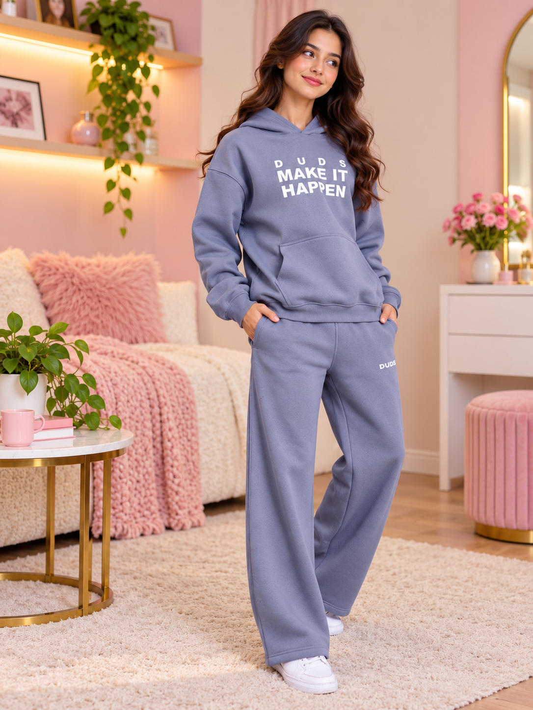 WOMEN MAKE IT HAPPEN FLEECE HOODIE GREY