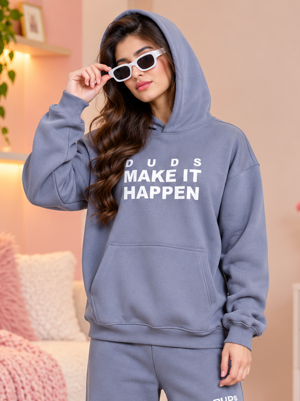 WOMEN MAKE IT HAPPEN FLEECE HOODIE GREY