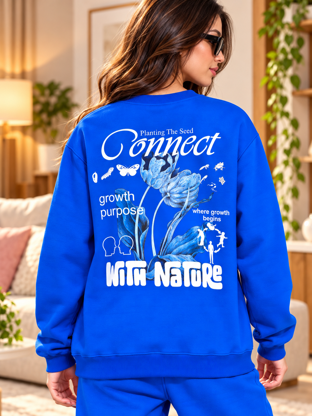 WOMEN NATURE LINK FLEECE SWEATSHIRT ROYAL BLUE