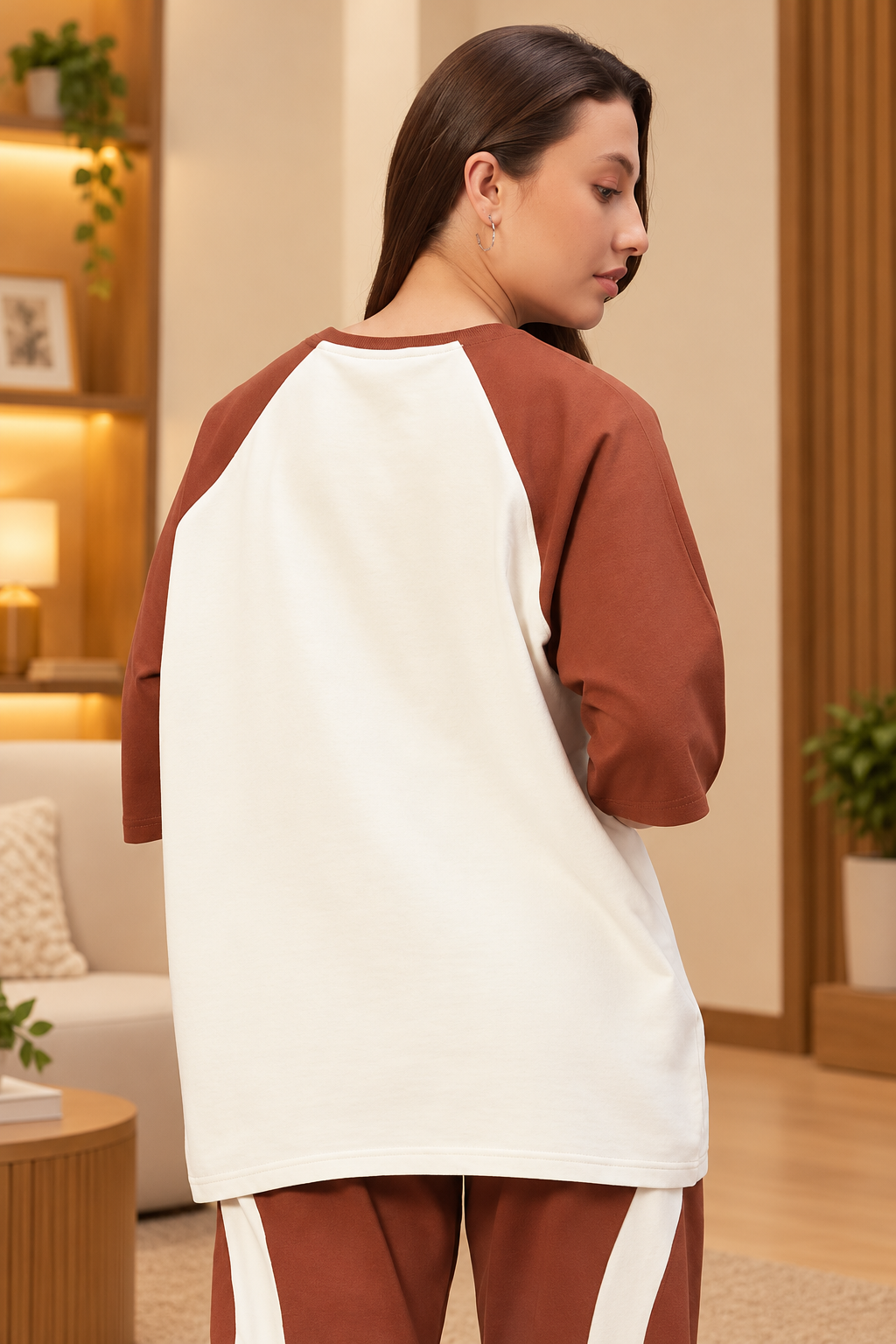 WOMEN OVERSIZED T-SHIRT OFF WHITE BROWN