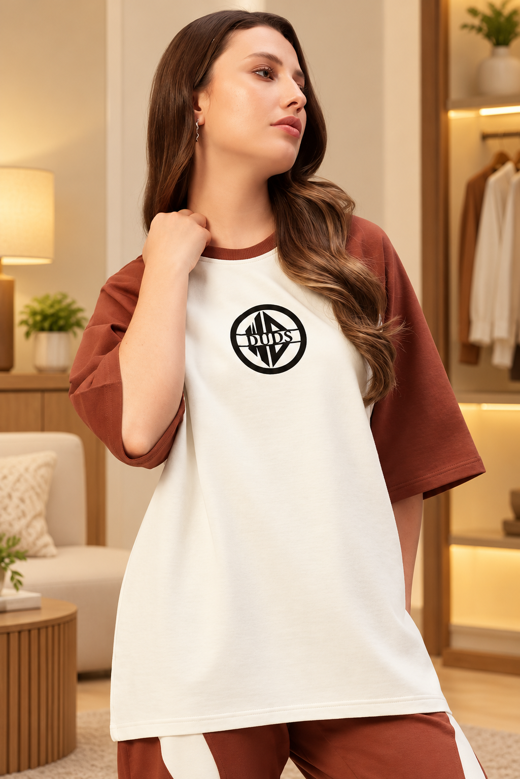 WOMEN OVERSIZED T-SHIRT OFF WHITE BROWN