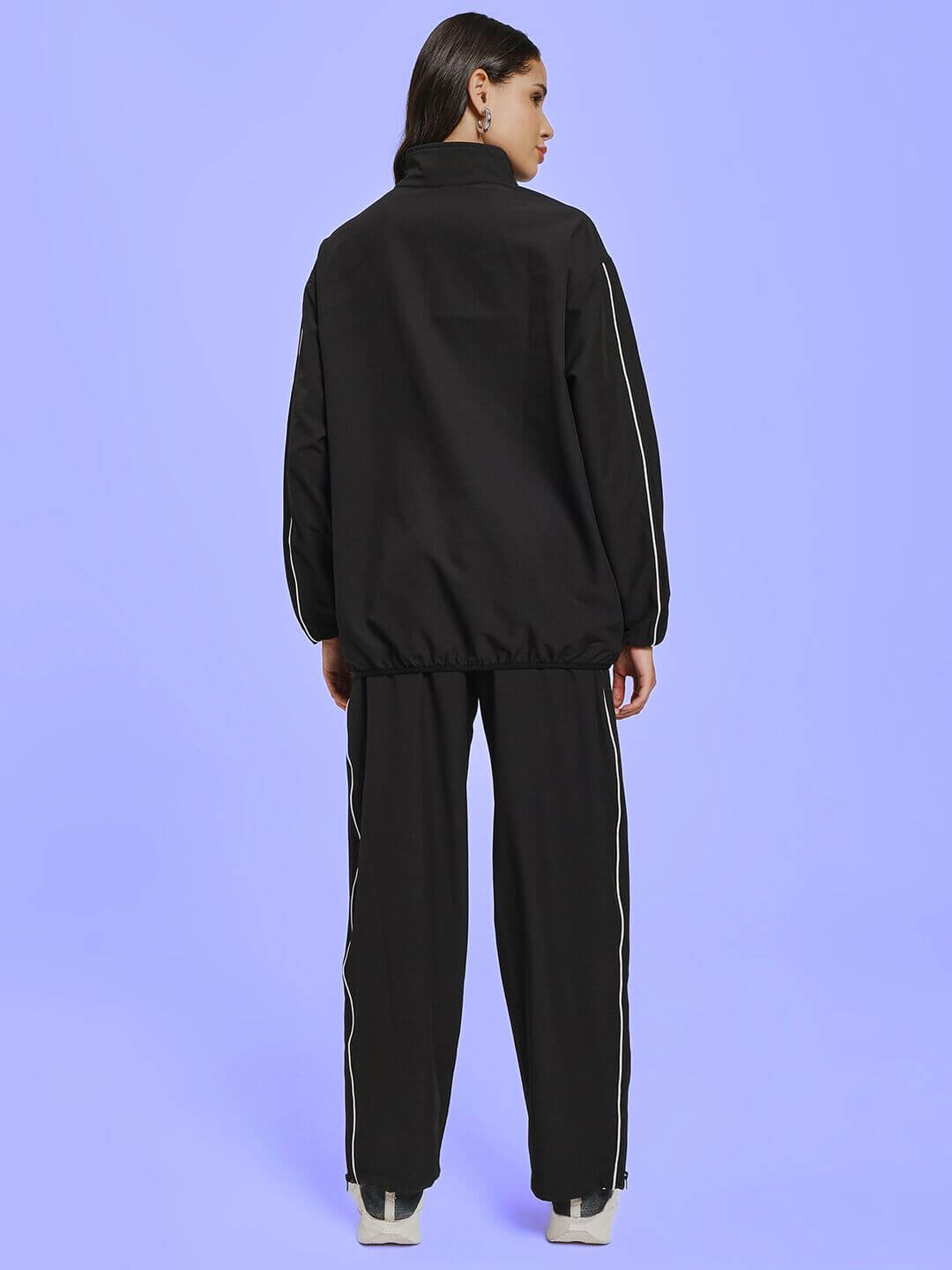 Back view of WOMEN RELIGHT RELAXED FIT CO-ORD SET BLACK highlighting comfort and elegance.
