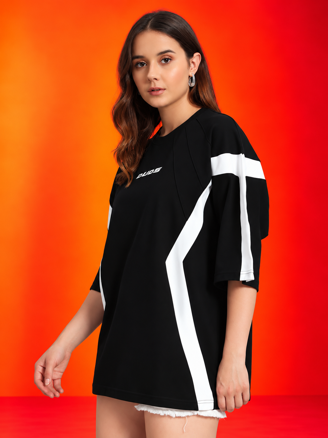 WOMEN WILD FORCE OVER-SIZED T-SHIRT BLACK WHITE
