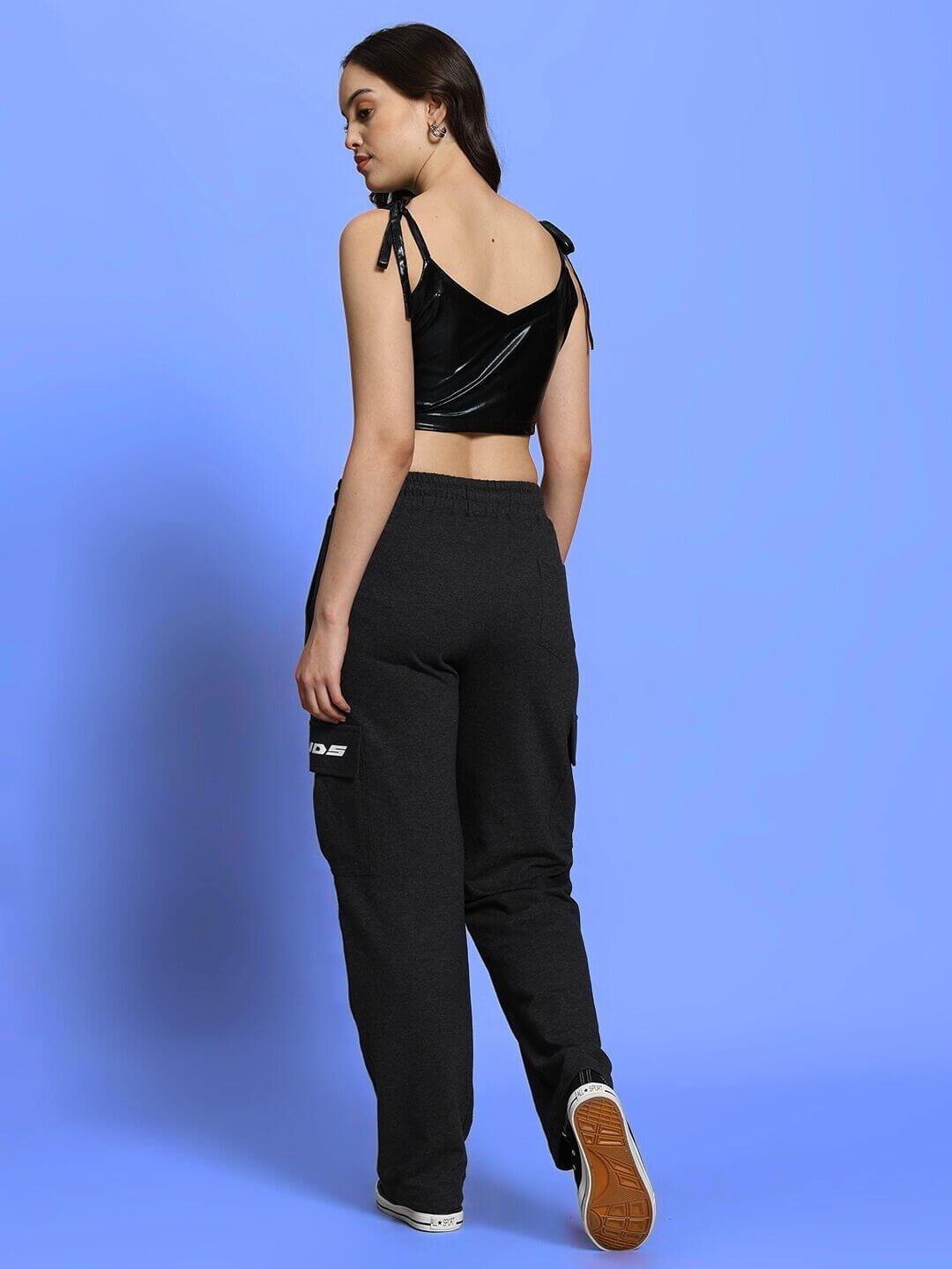 Model wearing Women's Aleena Co-ord Set in Black, featuring metallic top and cotton bottoms