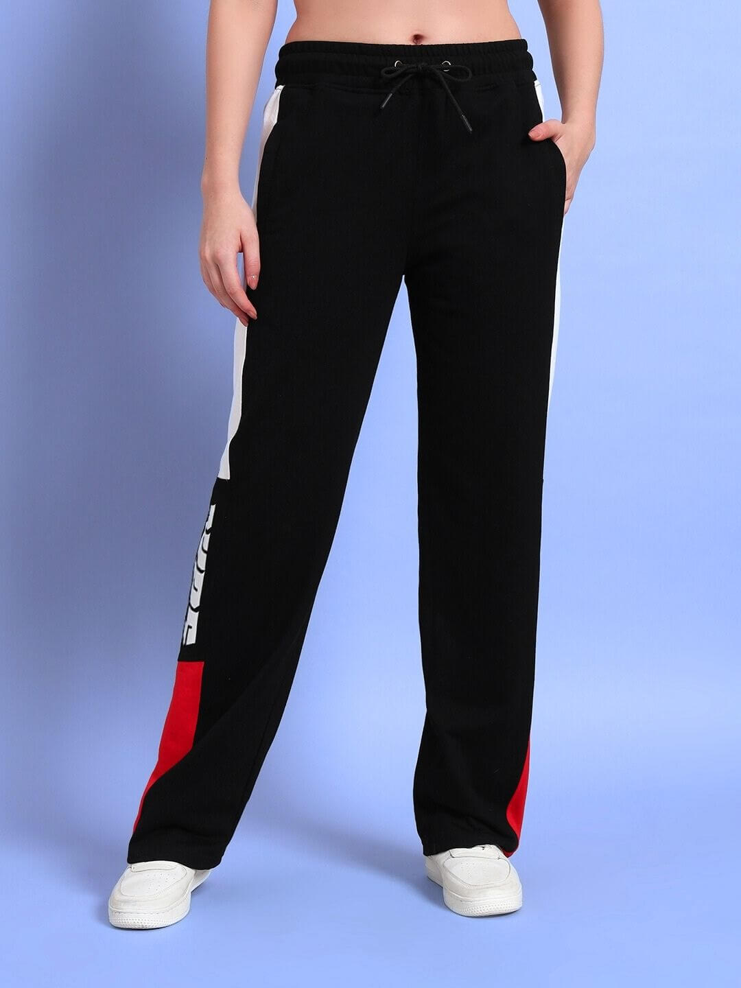 Women's Belgians Relaxed-Fit Joggers, black and red with custom fit option, featuring DUDS craftsmanship, ideal for personalized comfort.