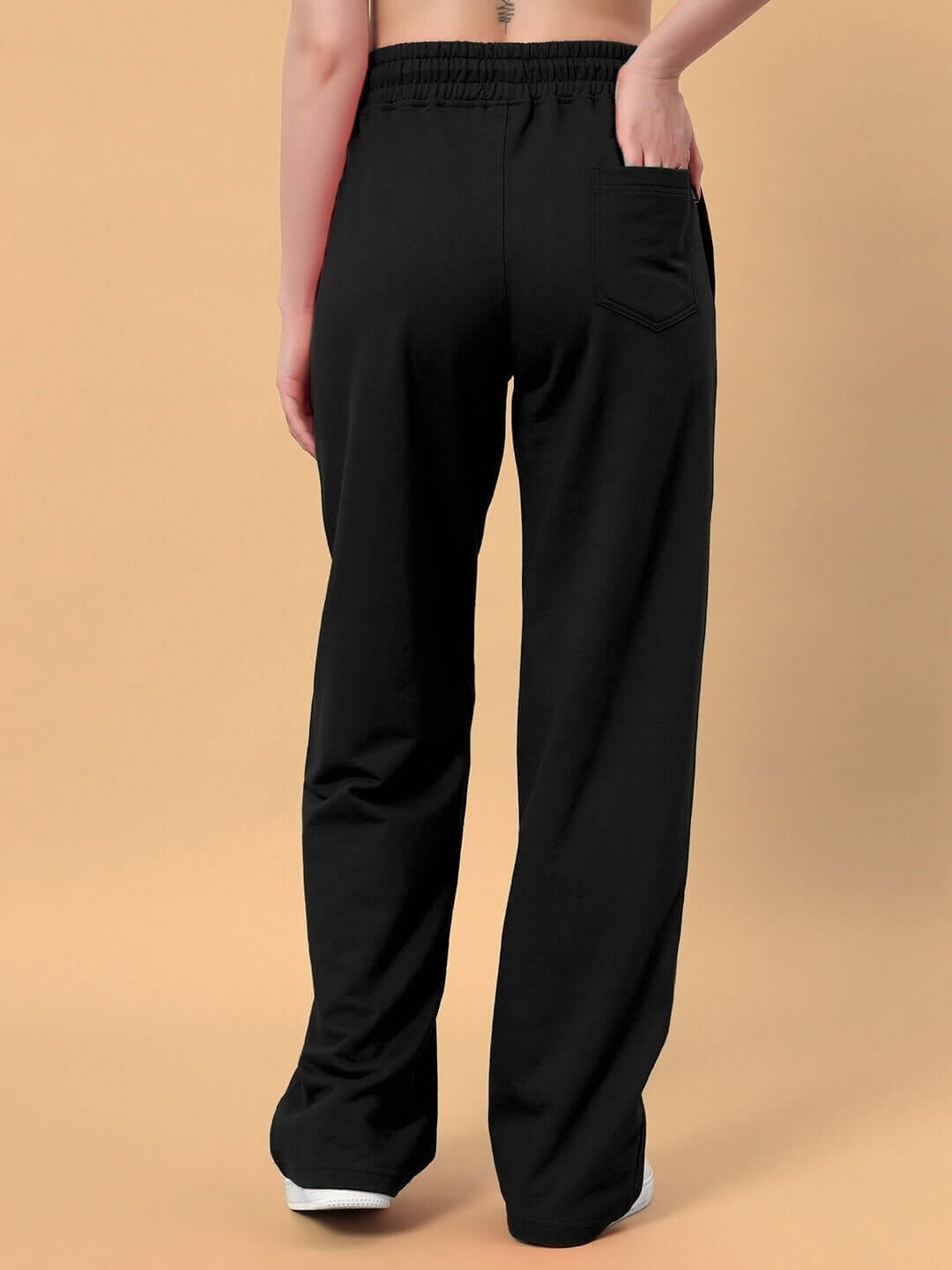 Back view of Women's Smug Garfield Relaxed Fit Jogger in black, featuring a comfortable elastic waistband and pocket detail.