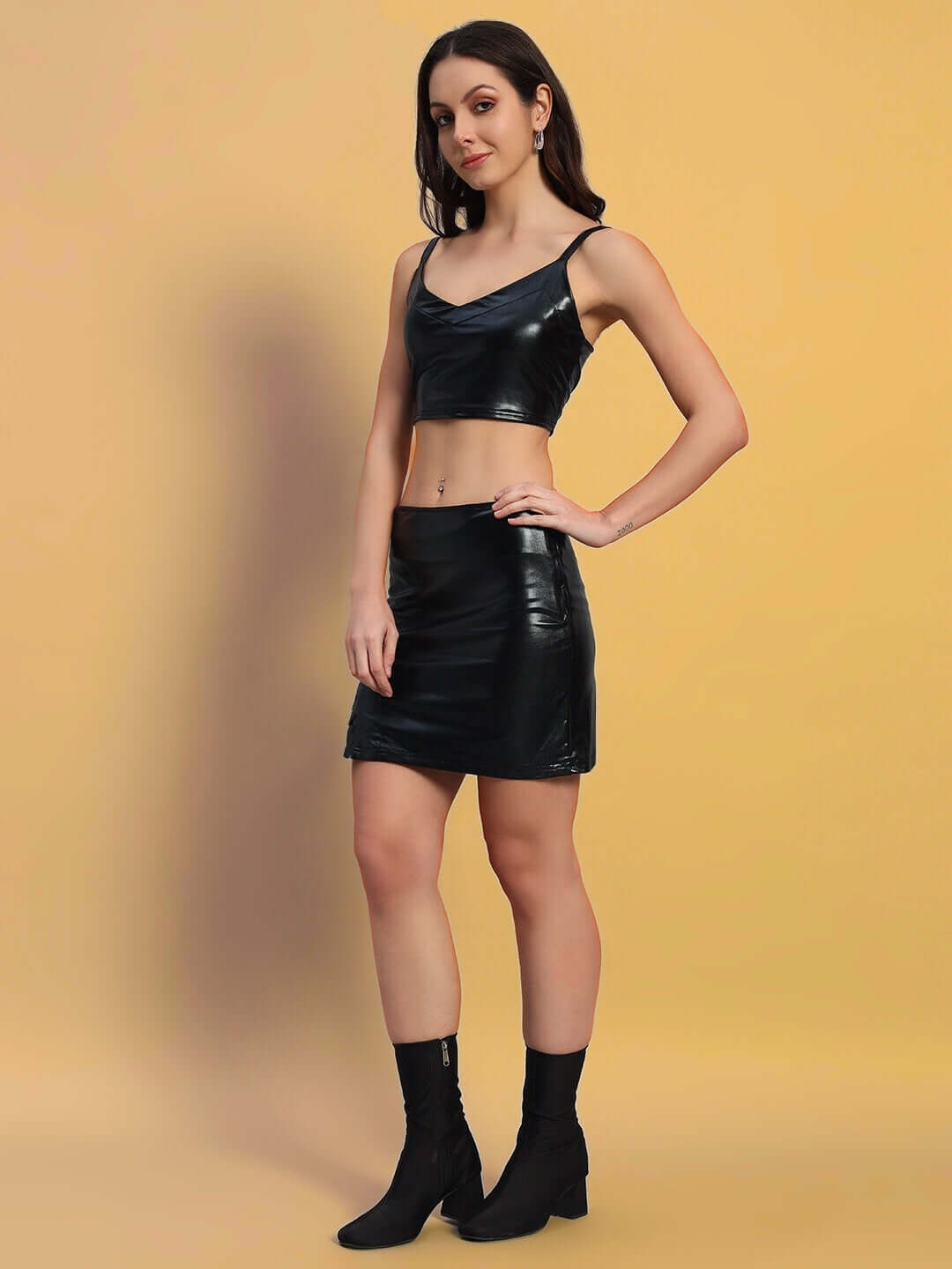 Model wearing WOMEN'S SAVOUR CO-ORD SET BLACK in trendy, chic style.