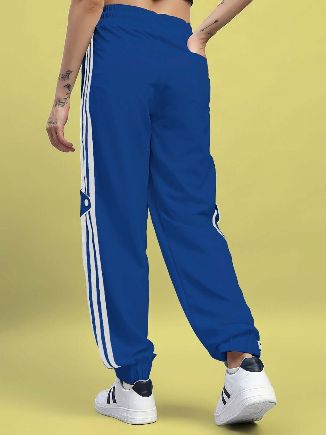 WOMENS BOLSON STRIPES RELAXED-FIT JOGGERS BLUE - back view showcasing sporty design and relaxed-fit silhouette.