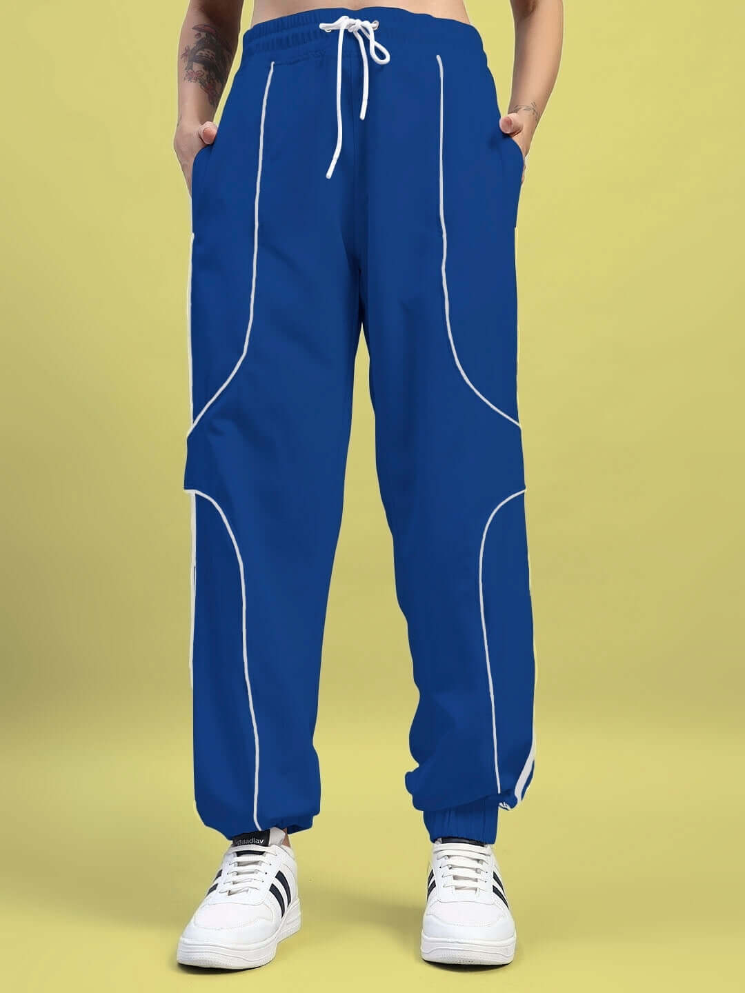 WOMENS BOLSON STRIPES RELAXED-FIT JOGGERS BLUE in premium cotton-blend fabric, showcasing relaxed-fit and sporty style.