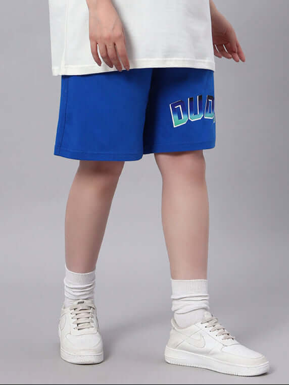 WOMENS BUNNY BUGS SUMMER SHORTS BLUE featuring graphic design, shown with casual sneakers and socks.