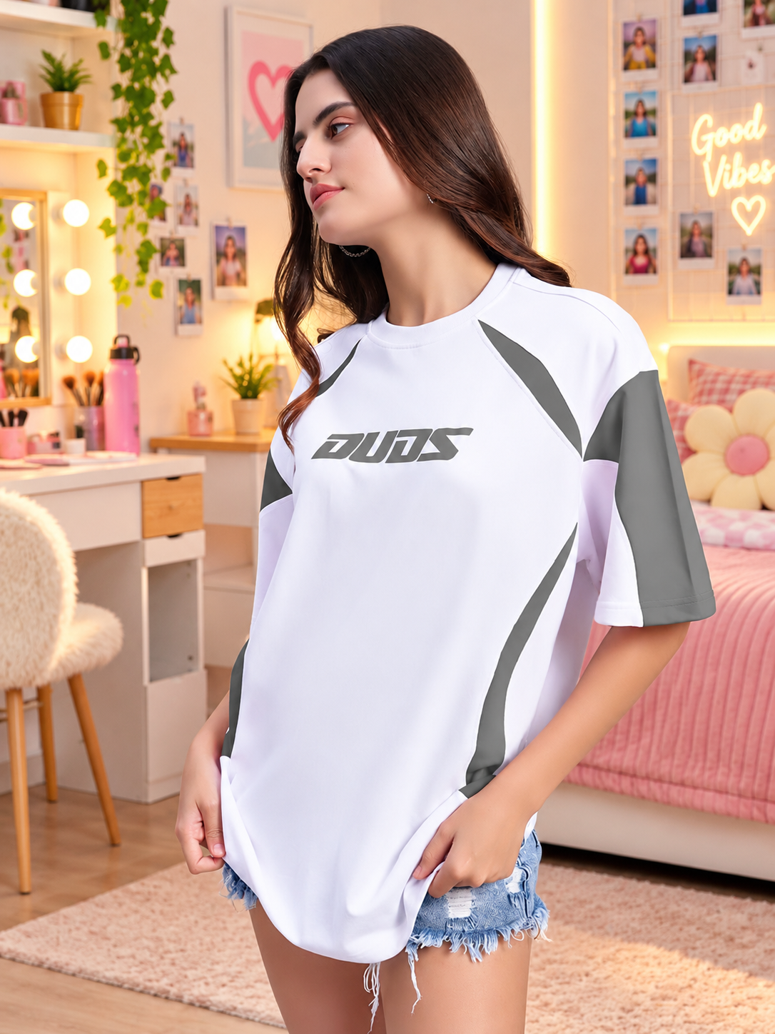 WOMEN'S CANDOR OVER-SIZED T-SHIRT WHITE GREY - Wearduds, view 4