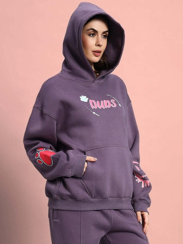WOMEN CASPER OVERSIZED FLEECE HOODIE VIOLET with spacious hood and trendy design in premium soft fleece.