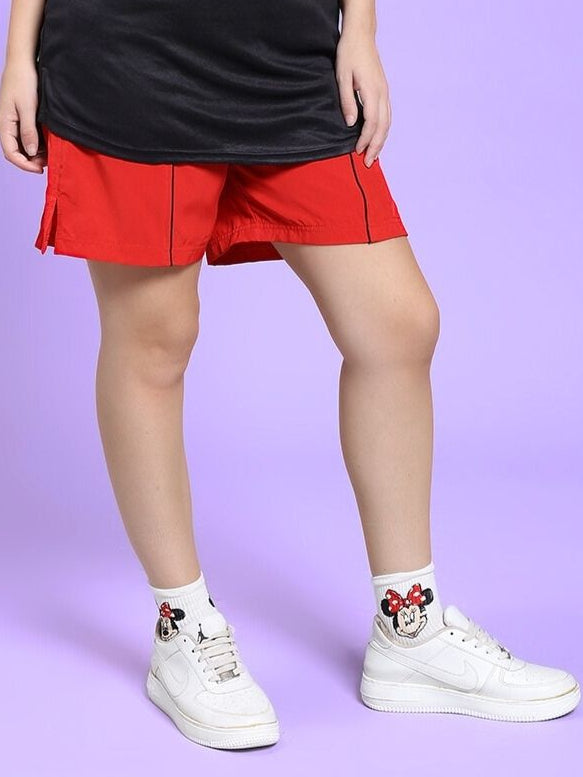 WOMEN'S CHAMPION ZONE FRONT PLATED SHORTS RED, stylish red athletic shorts for women