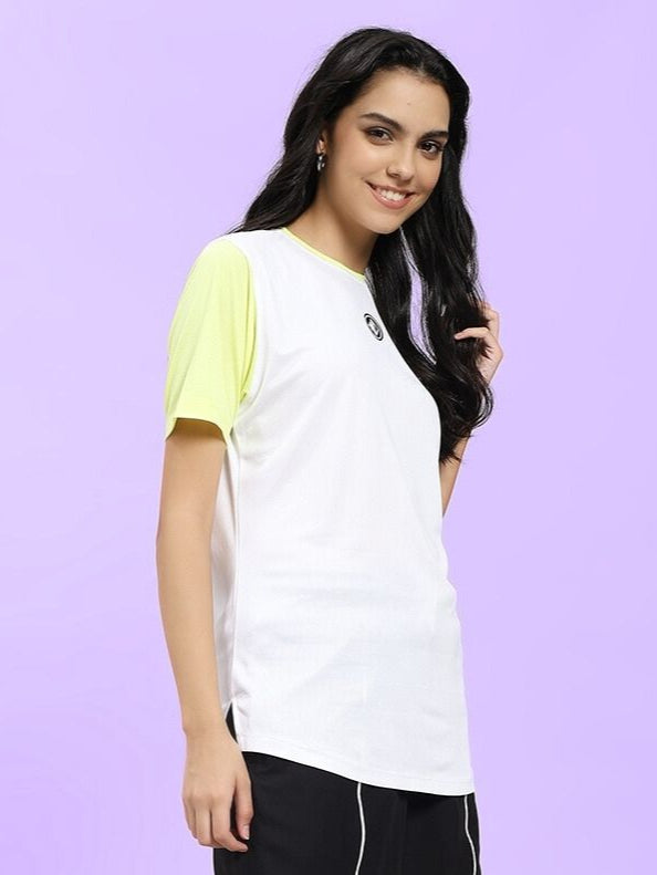 WOMEN CHAMPION ZONE REGULAR FIT T-SHIRT WHITE NEON-GREEN sporty streetwear