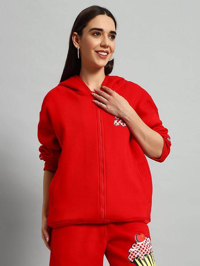 WOMEN CUPCAKE FLEECE HOODIE RED - WOMEN'S HOODIE