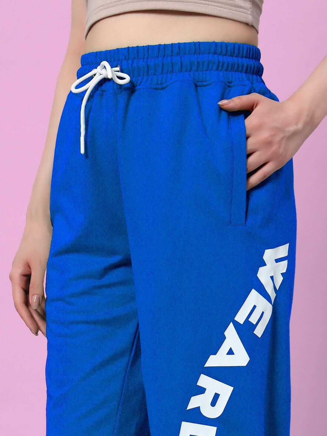 Blue women's Ellen relaxed fit jogger from DUDS, featuring adjustable drawstring and side pocket, perfect for casual wear.