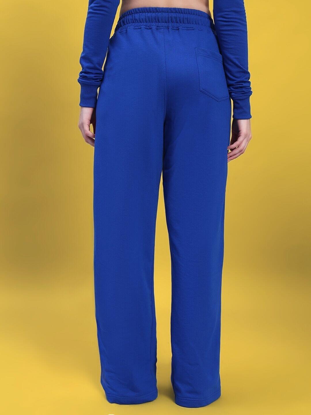 Back view of WOMEN'S EZEL CO-ORD SET ROYAL BLUE-WHITE highlighting the royal blue bottoms.