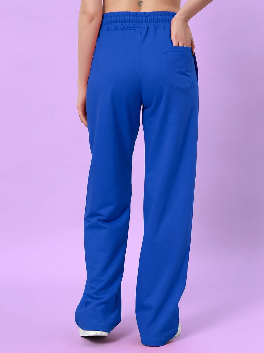 Back view of WOMEN'S FEELING GOOFY RELAXED FIT JOGGER BLUE showing comfortable fit and design with front pockets.