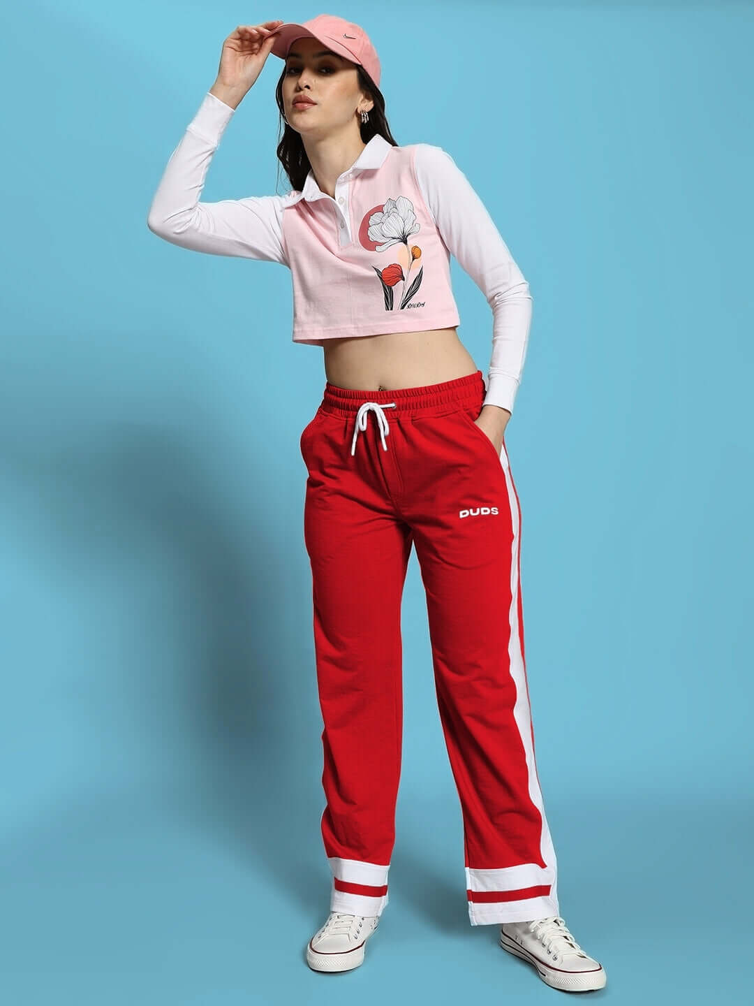 WOMEN'S FLORA CO-ORD SET PINK RED from WEAR DUDS, stylish and vibrant streetwear outfit.