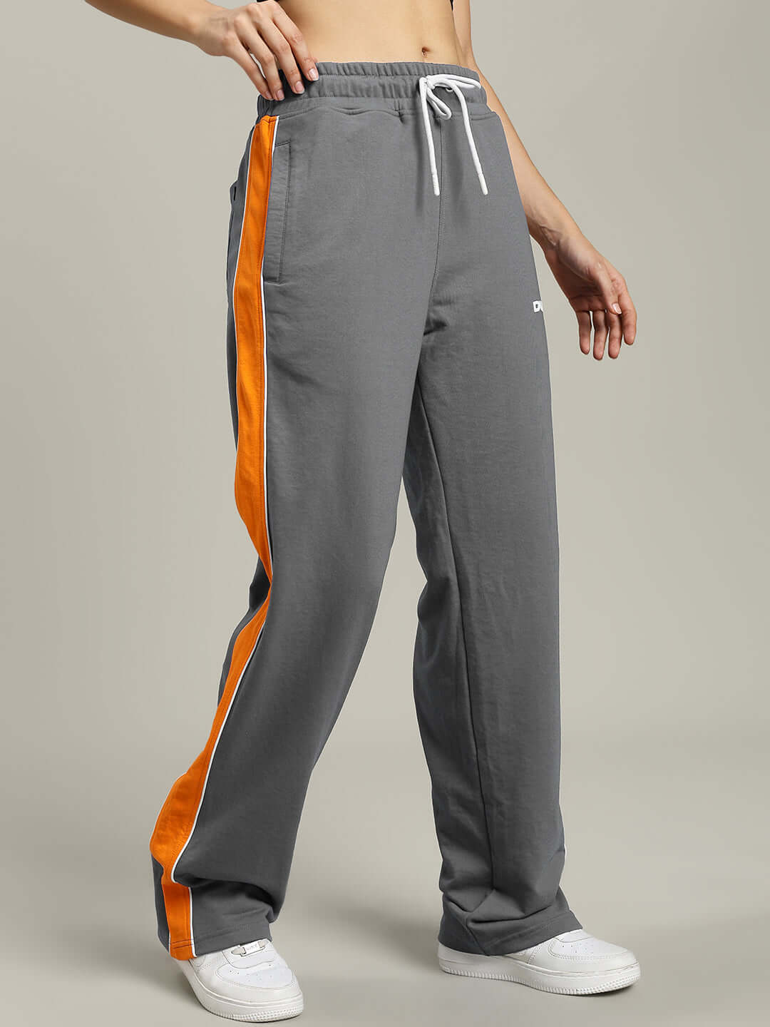 WOMENS SANFORD STRIPE JOGGERS GREY with sporty side stripes for a chic, comfortable style.